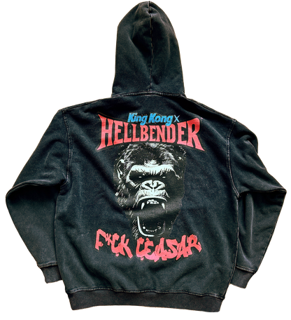 Hellbender® X KING KONG Heavyweight Acid Wash Relaxed Fit Hoodie - FCK Caesar - BLK