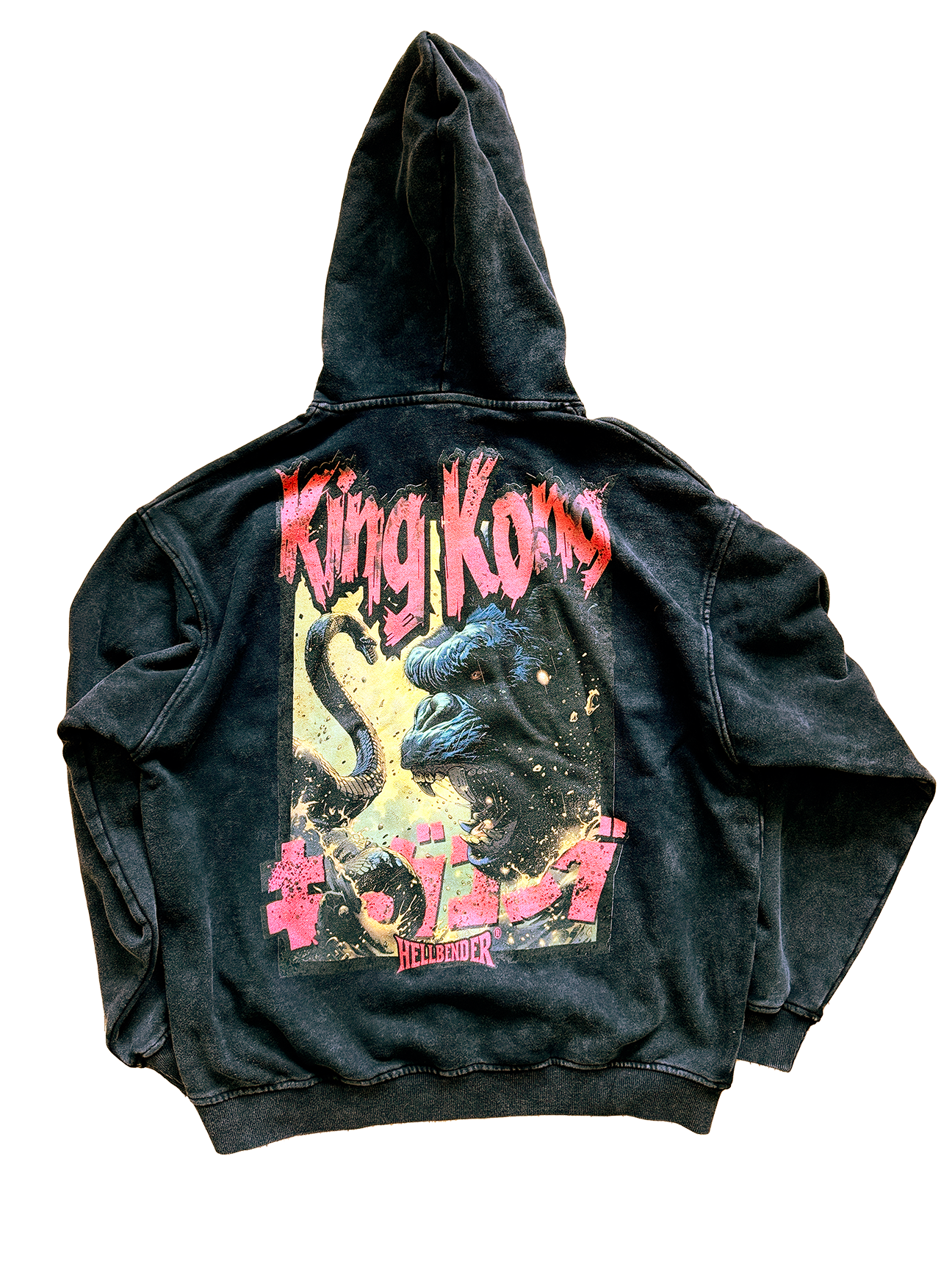 Hellbender® X KING KONG Heavyweight Acid Wash Relaxed Fit Hoodie - Vintage 02 - BLK