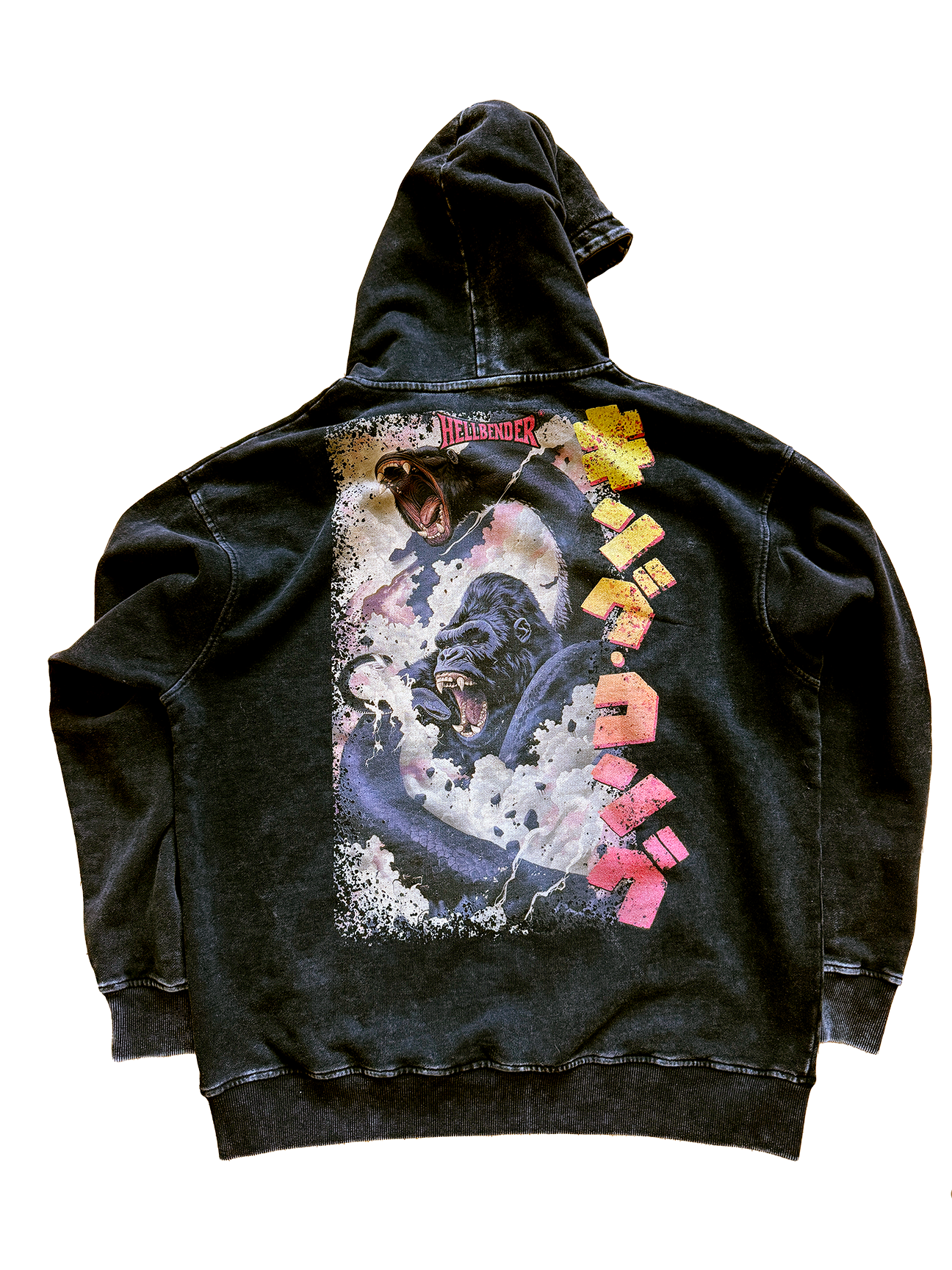 Hellbender® X KING KONG HeavyweightAcid Wash Relaxed Fit Hoodie - Vintage 01 - BLK