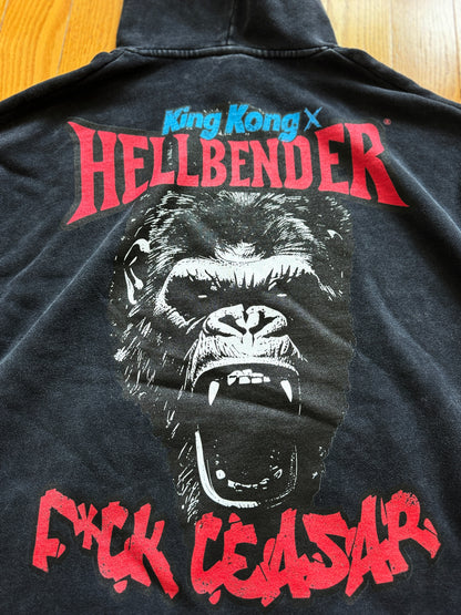 Hellbender® X KING KONG Heavyweight Acid Wash Relaxed Fit Hoodie - FCK Caesar - BLK