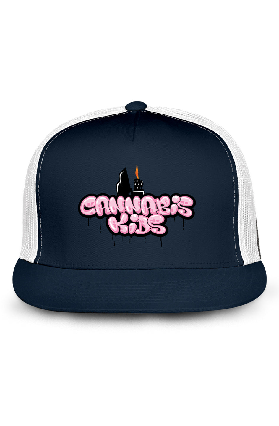 Cannabis Kids® Classic 5 Panel Mesh Trucker Cap - Navy/Wht