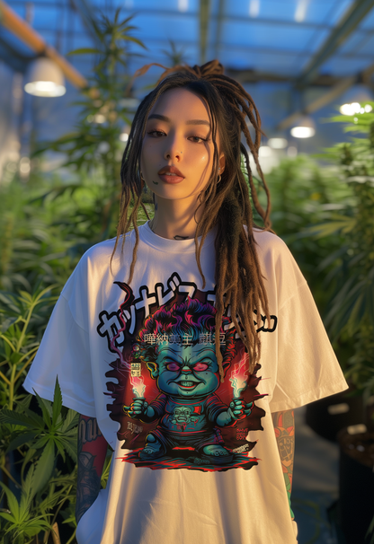 Cannabis Kids® OVERSIZE LUX Brushed Cotton-T-Shirt - Blue Dream - WHT