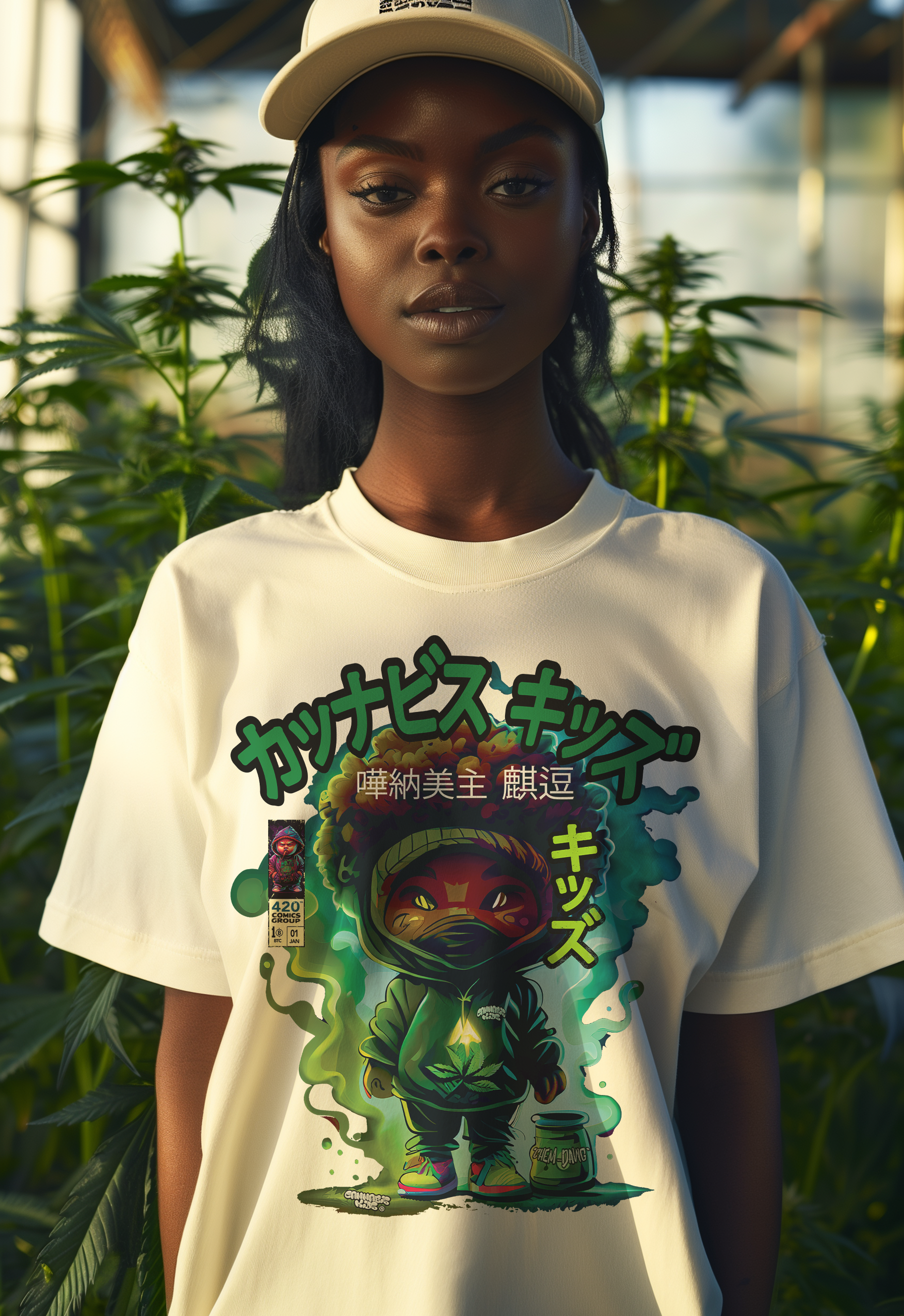 Cannabis Kids® OVERSIZE LUX Brushed Cotton-T-Shirt - ChemDawg - WHT