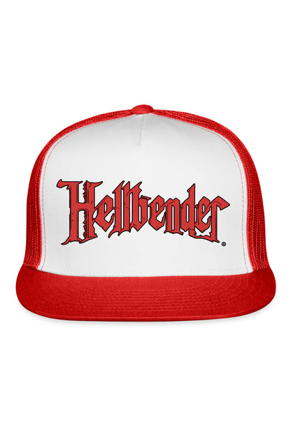 Hellbender® Classic 5 Panel Mesh Trucker - BrLogo White/Red