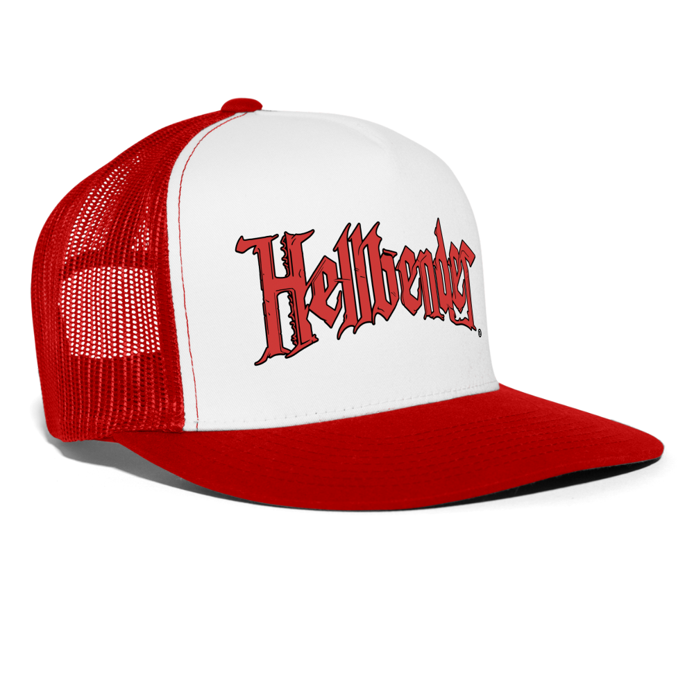 Hellbender® Classic 5 Panel Mesh Trucker - BrLogo White/Red - white/red