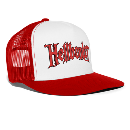 Hellbender® Classic 5 Panel Mesh Trucker - BrLogo White/Red - white/red