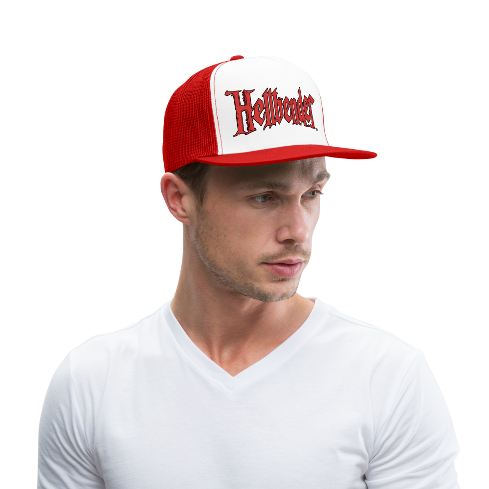 Hellbender® Classic 5 Panel Mesh Trucker - BrLogo White/Red - white/red