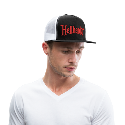 Hellbender® Classic 5 Panel Mesh Trucker - BrRedLogo Black/White - black/white