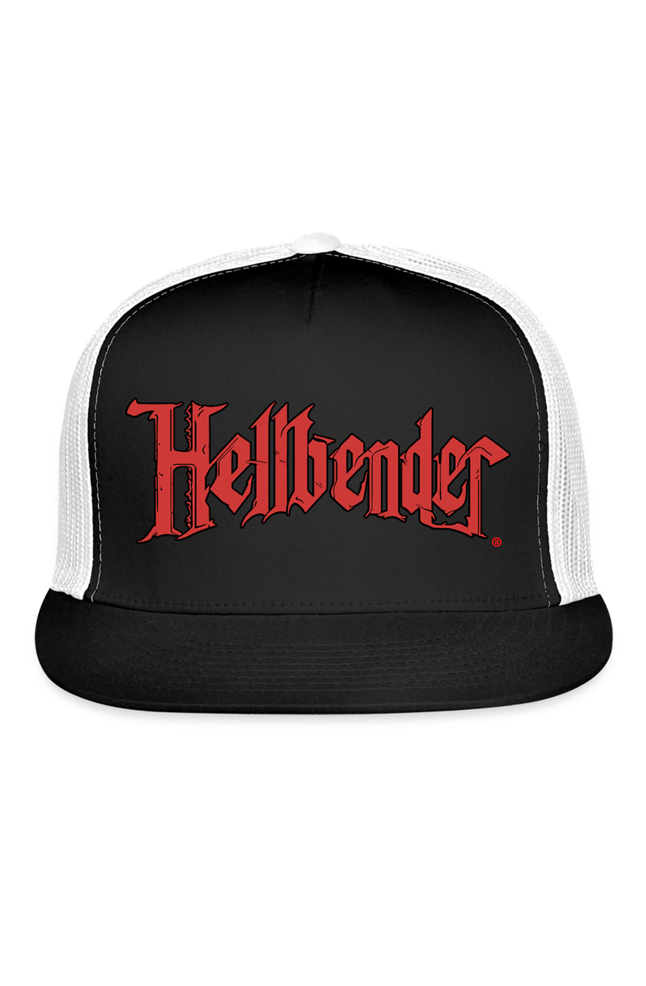 Hellbender® Classic 5 Panel Mesh Trucker - BrRedLogo Black/White