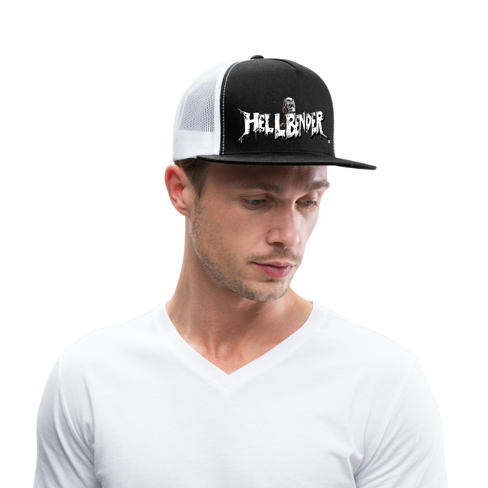 Hellbender® Classic 5 Panel Mesh Trucker - CheeseLogo Black/Black - black/white