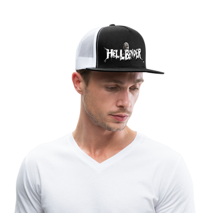 Hellbender® Classic 5 Panel Mesh Trucker - CheeseLogo Black/Black - black/white