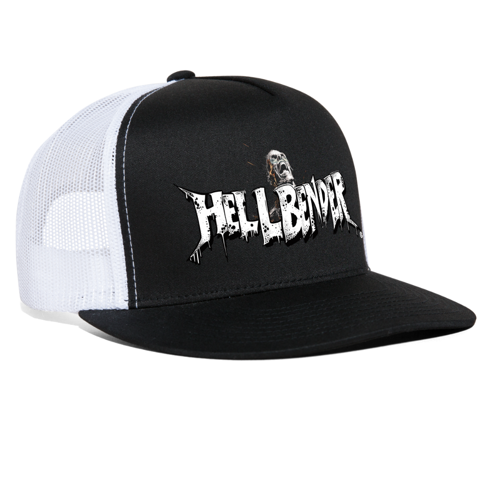 Hellbender® Classic 5 Panel Mesh Trucker - CheeseLogo Black/Black - black/white